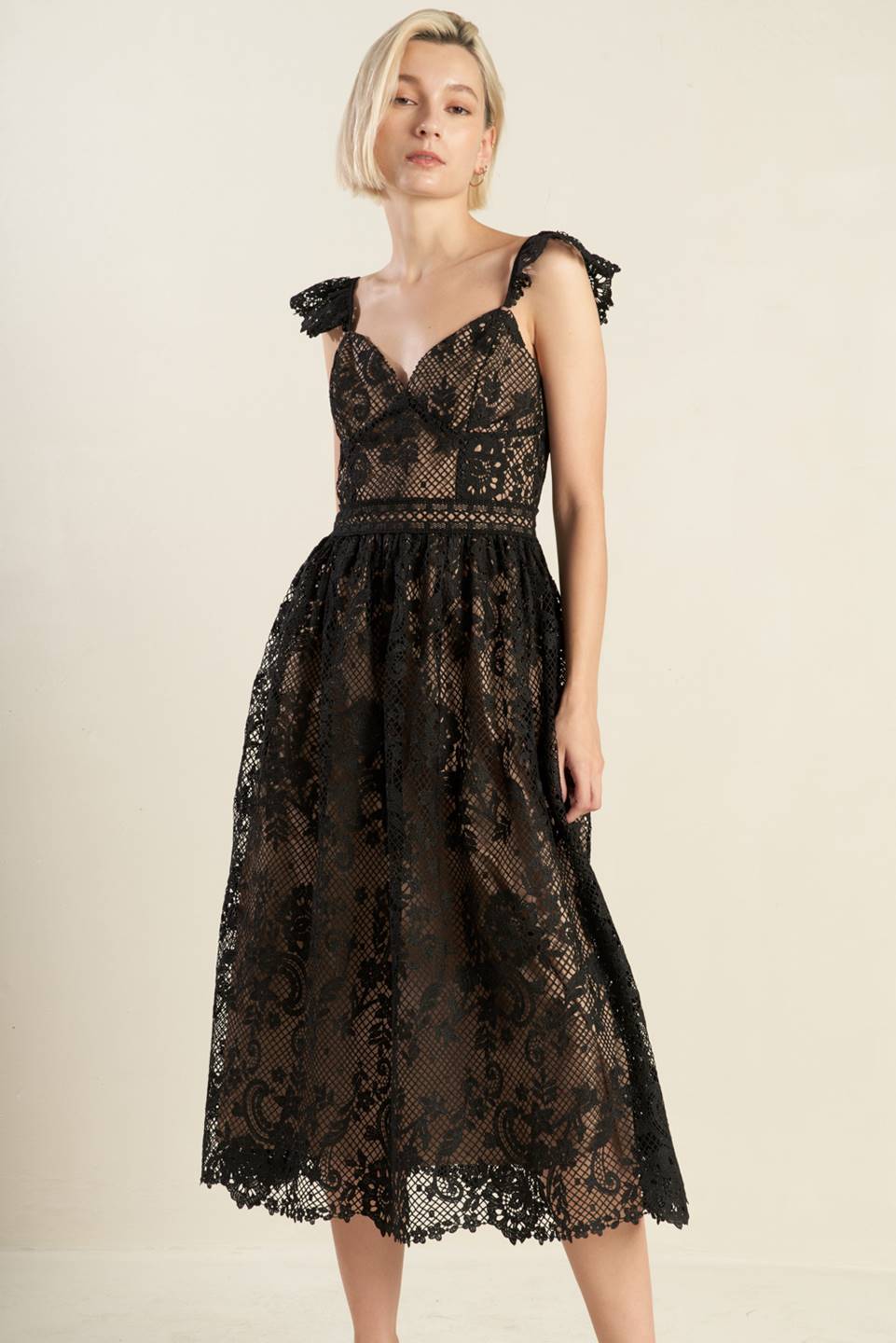 KNOW YOU BETTER LACE WOVEN MIDI DRESS Flying Tomato
